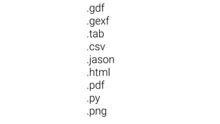 .gdf
.gexf
.tab
.csv
.jason
.html
.pdf
.py
.png
 