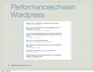 Performanceschwein
                    Wordpress




                    stadt-bremerhaven.de
                                           6
Freitag, 13. Mai 2011
 