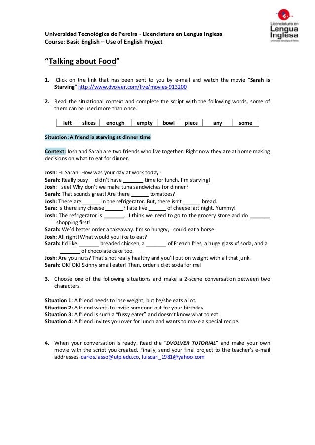 Talking About Food Project Ppt