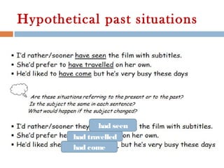 Hypothetical past situations




               had seen
        had travelled
        had come
 