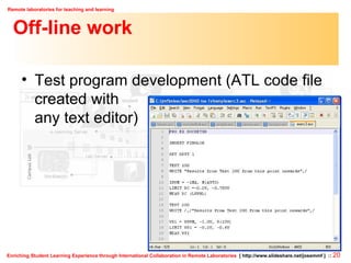 Off-line work Test program development (ATL code file created with  any text editor) 