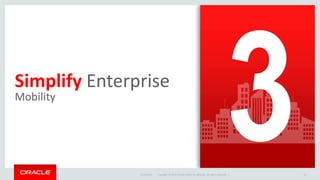 Copyright © 2015 Oracle and/or its affiliates. All rights reserved. |
Simplify Enterprise
Mobility
9/10/2015 16Copyright © 2015 Oracle and/or its affiliates. All rights reserved. |
 