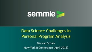 Data Science Challenges in
Personal Program Analysis
Bas van Schaik
New York R Conference (April 2016)
 