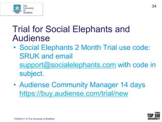 Trial for Social Elephants and
Audiense
• Social Elephants 2 Month Trial use code:
SRUK and email
support@socialelephants....