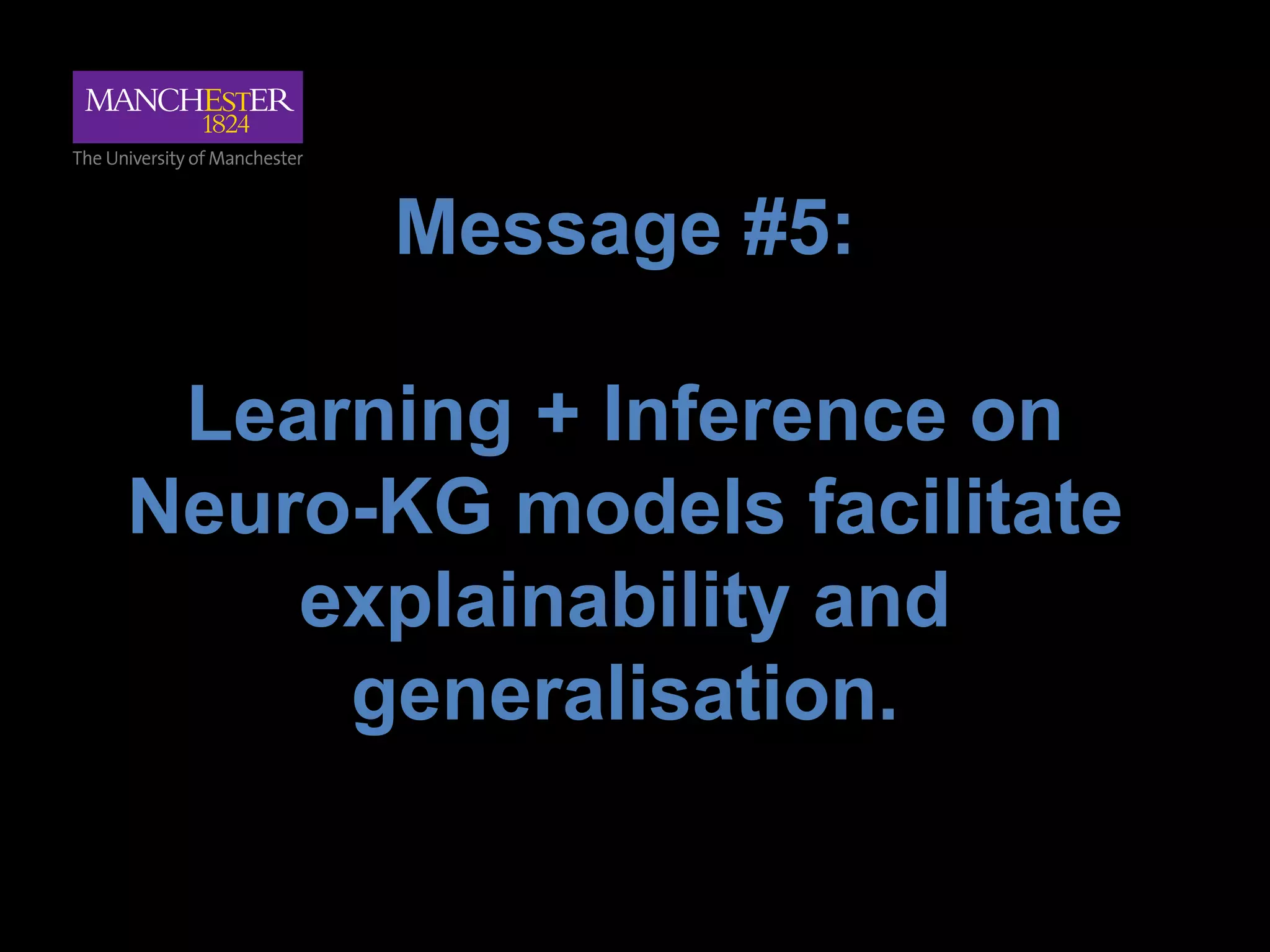 Message #5:
Learning + Inference on
Neuro-KG models facilitate
explainability and
generalisation.
 