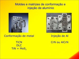 Moldes e matrizes de conformação e
               injeção de alumínio




Conformação de metal           Injeção de Al

        TiCN                   CrN ou AlCrN
         DLC
     TiN + MoS2
 