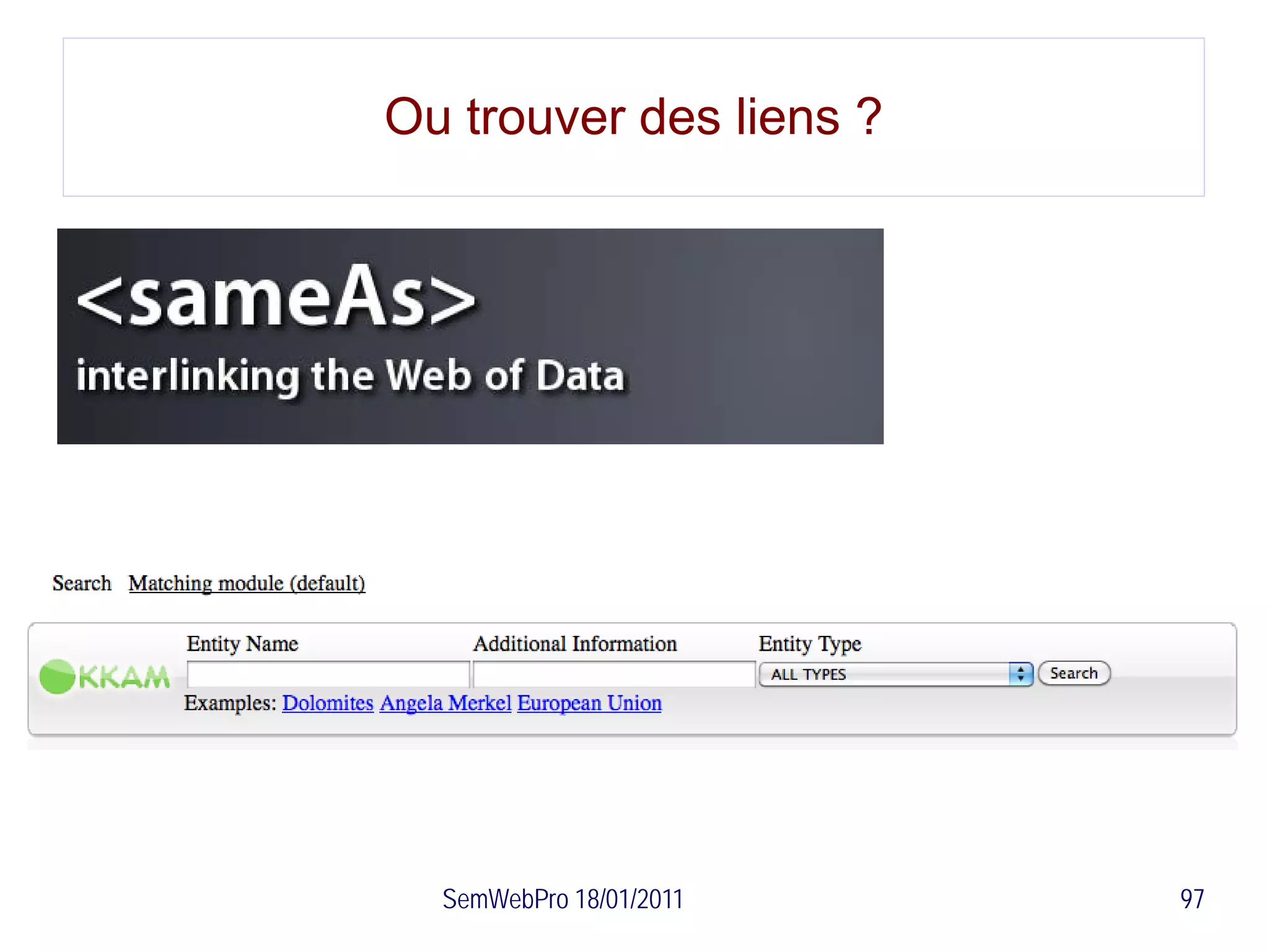 Ou trouver des liens ?




  SemWebPro 18/01/2011   97
 