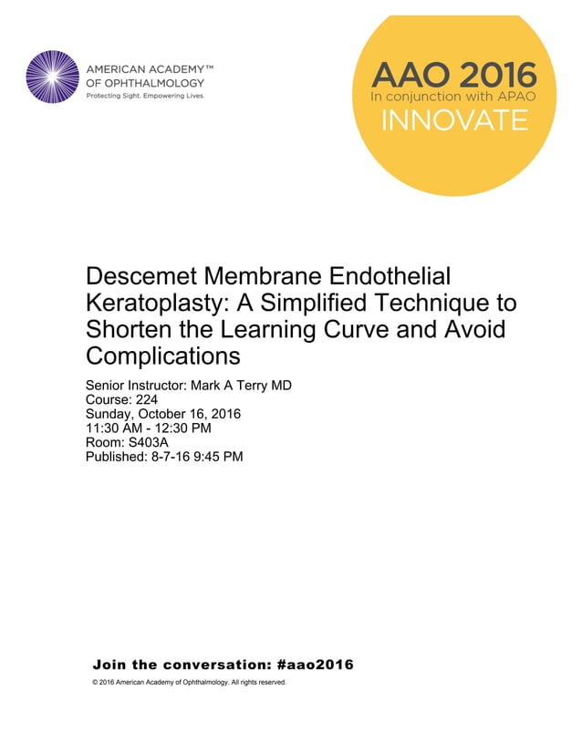 lamellar keratoplasty, DMEK, DSAEK, Cornea Transplant PDF