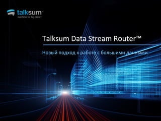Talksum Data Stream Router™
Новый подход к работе с большими данными

1

Confidential Information of Talksum, Inc.

 