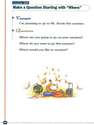 "#£11.10
Make a Question Starting with "Where"               )

  E'.ampl.


r   I'm planning to go to Mt. Sorak this summ er.

 Questions

    Where are you going to go o n your vacation?

    Where do you want to go this summer?

    Where would you like to vacation?




                      •   ••
 