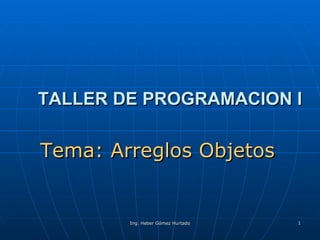 TALLER DE PROGRAMACION I Tema: Arreglos Objetos 