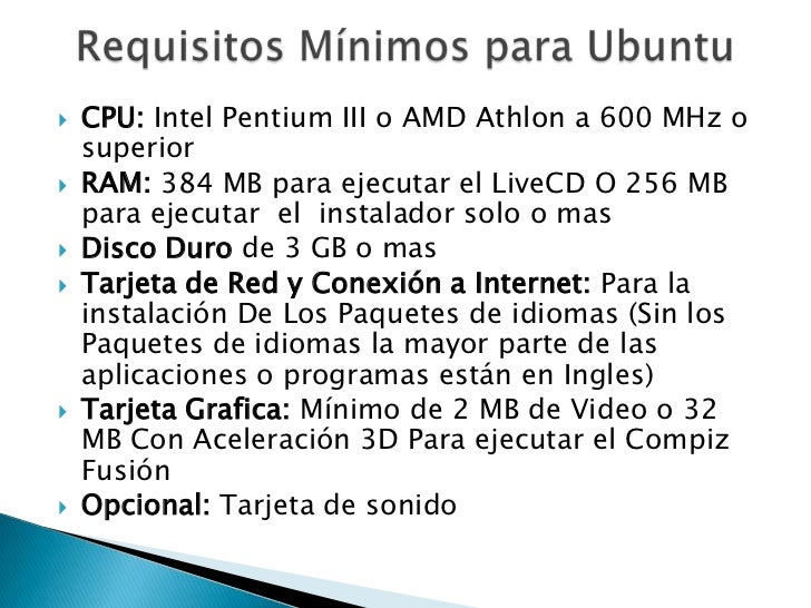 Requerimientos ubuntu