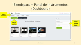 Blendspace – Panel de Instrumentos
(Dashboard)
Panel de
instrumentos
Nueva
Lección
Blendspace 8
Crear
nueva
Clase
 
