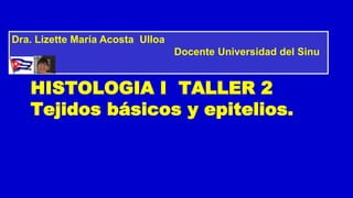 HISTOLOGIA I TALLER 2
Tejidos básicos y epitelios.
Dra. Lizette María Acosta Ulloa
Docente Universidad del Sinu
 