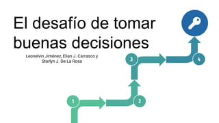 El desafío de tomar
buenas decisiones
Leonelvin Jiménez, Elian J. Carrasco y
Starlyn J. De La Rosa
1 2
3 4
 