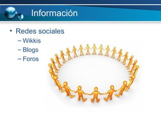 Información Redes sociales Wikkis Blogs Foros 