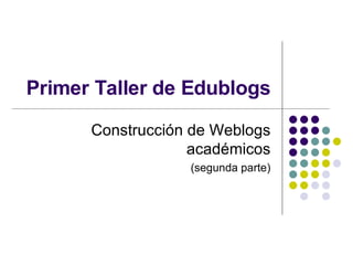 Primer Taller de Edublogs Construcci ón de Weblogs académicos (segunda parte) 