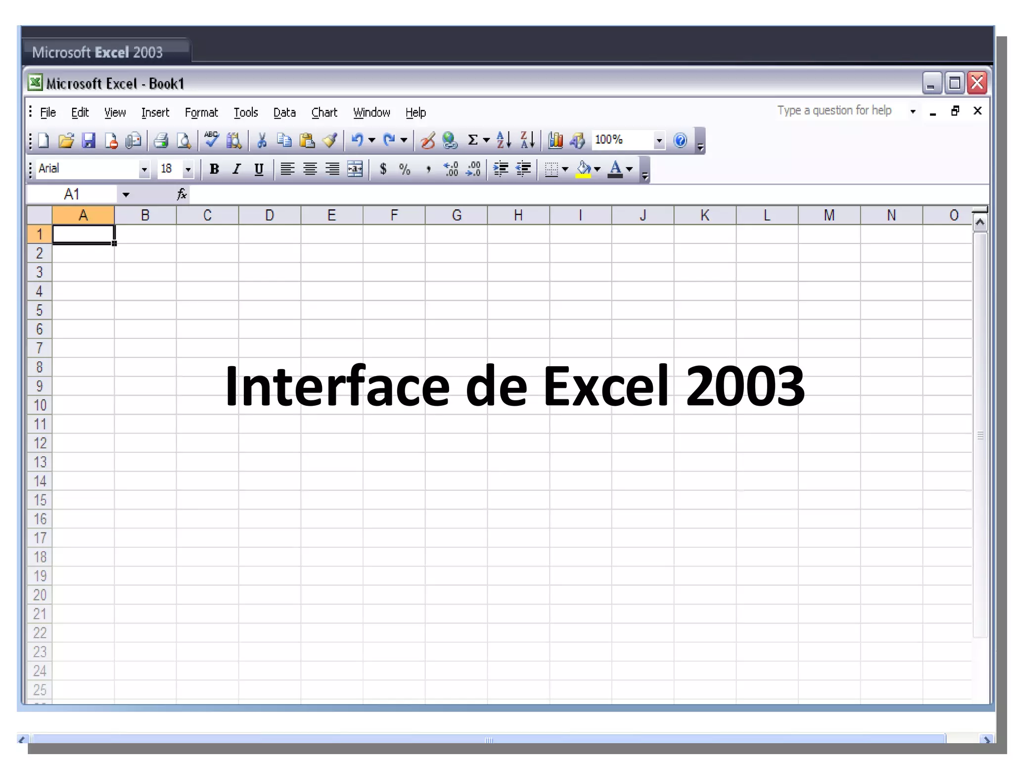 Interface de Excel 2003 