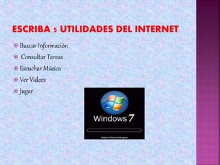  Buscar Información
 Consultar Tareas
 Escuchar Música
 Ver Videos
 Jugar
 