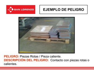 PELIGRO: Piezas Rotas / Pieza caliente.
DESCRIPCIÓN DEL PELIGRO: Contacto con piezas rotas o
calientes.
EJEMPLO DE PELIGRO
 