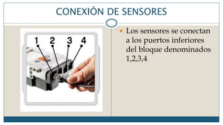 CONEXIÓN DE SENSORES
 Los sensores se conectan
a los puertos inferiores
del bloque denominados
1,2,3,4
 