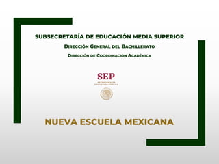 NUEVA ESCUELA MEXICANA
SUBSECRETARÍA DE EDUCACIÓN MEDIA SUPERIOR
DIRECCIÓN GENERAL DEL BACHILLERATO
DIRECCIÓN DE COORDINACIÓN ACADÉMICA
 