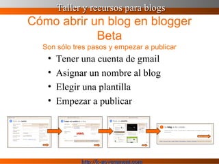 Cómo abrir un blog en blogger Beta Son sólo tres pasos y empezar a publicar Tener una cuenta de gmail Asignar un nombre al blog Elegir una plantilla  Empezar a publicar 