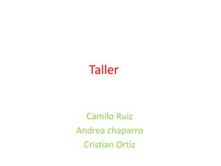 Taller


  Camilo Ruiz
Andrea chaparro
 Cristian Ortiz
 