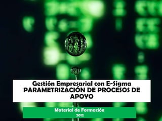 Gestión Empresarial con E-Sigma
PARAMETRIZACIÓN DE PROCESOS DE
             APOYO
        Material de Formación
                 2012
 