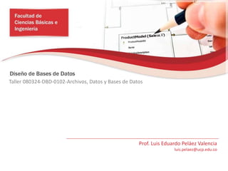 Taller 080324-DBD-0102-Archivos, Datos y Bases de Datos
Prof. Luis Eduardo Peláez Valencia
luis.pelaez@ucp.edu.co
 