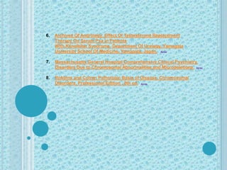 6.   Archives Of Andrology. Effect Of Testosterone Replacement
     Therapy On Serum Psa In Patients
     With Klinefelter Syndrome. Department Of Urology, Yamagata
     University School Of Medicine, Yamagata, Japan. Atrás

7.   Massachusetts General Hospital Comprehensive Clinical Psychiatry.
     Disorders Due to Chromosomal Abnormalities and Microdeletions. Atrás

8.   Robbins and Cotran Pathologic Basis of Disease. Chromosomal
     Disorders. Professional Edition , 8th ed. Atrás
 