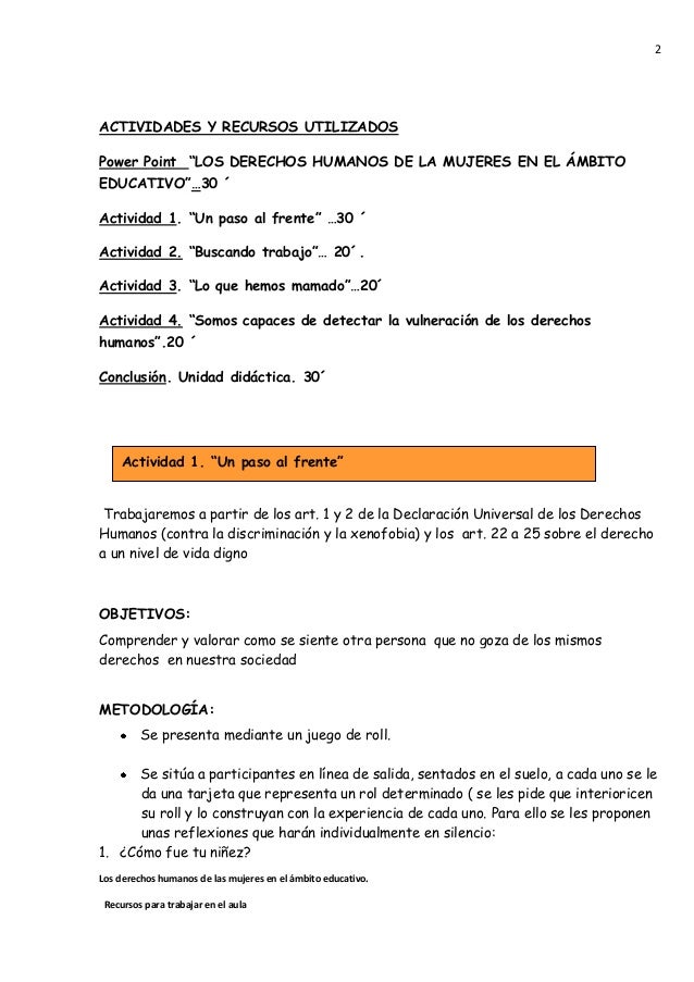 Taller 1 Los Derechos Humanos De Las Mujeres En Educacion Materiale