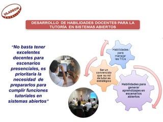“ No basta tener excelentes docentes para escenarios presenciales, es prioritaria la necesidad  de prepararlos para cumplir funciones tutoriales en sistemas abiertos ” 