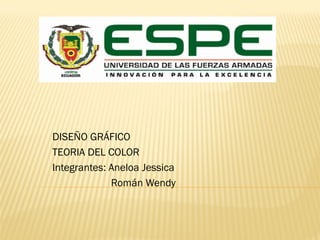 DISEÑO GRÁFICO
TEORIA DEL COLOR
Integrantes: Aneloa Jessica
Román Wendy
 