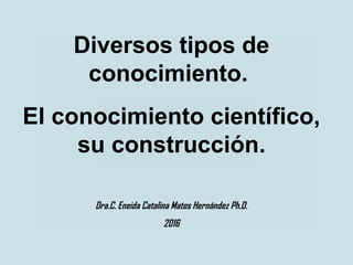 Diversos tipos de
conocimiento.
El conocimiento científico,
su construcción.
Dra.C. Eneida Catalina Matos Hernández Ph.D.
2016
 