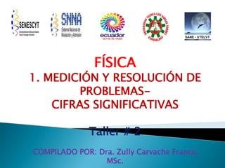 FÍSICA
1. MEDICIÓN Y RESOLUCIÓN DE
PROBLEMAS-
CIFRAS SIGNIFICATIVAS
Taller # 2
COMPILADO POR: Dra. Zully Carvache Franco,
MSc.
 