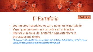 10 minutos
http://www.bilingualonline.net/webdocuments.Modulos/portfolio/Performan
ce%20Portfolio%20Assessment%20Handbook.pdf
 