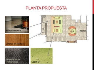 PLANTA PROPUESTA




Pisos de Mármol




Detalles en Madera




Revestimiento
de Ceramica            Leather
 
