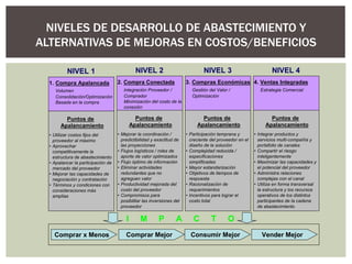 NIVELES DE DESARROLLO DE ABASTECIMIENTO Y ALTERNATIVAS DE MEJORAS EN COSTOS/BENEFICIOS 