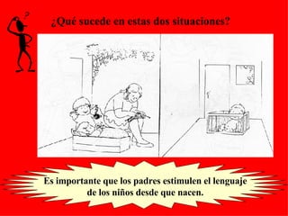 Es importante que los padres estimulen el lenguaje de los niños desde que nacen. ¿Qué sucede en estas dos situaciones? 