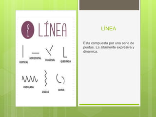 LÍNEA
Esta compuesta por una serie de
puntos. Es altamente expresiva y
dinámica.
 