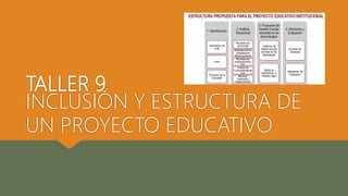 TALLER 9
INCLUSIÓN Y ESTRUCTURA DE
UN PROYECTO EDUCATIVO
 