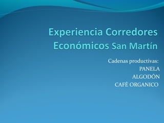 Cadenas productivas: 
PANELA 
ALGODÓN 
CAFÉ ORGANICO 
 