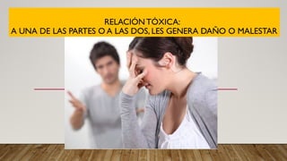 RELACIÓN TÓXICA:
A UNA DE LAS PARTES O A LAS DOS, LES GENERA DAÑO O MALESTAR
 
