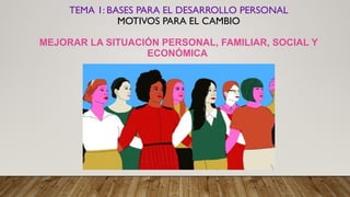 TEMA 1: BASES PARA EL DESARROLLO PERSONAL
MOTIVOS PARA EL CAMBIO
MEJORAR LA SITUACIÓN PERSONAL, FAMILIAR, SOCIAL Y
ECONÓMICA
 