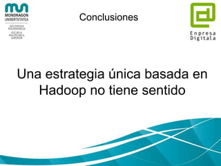 Conclusiones
Hadoop no es bueno en
analítica en tiempo real!!
 