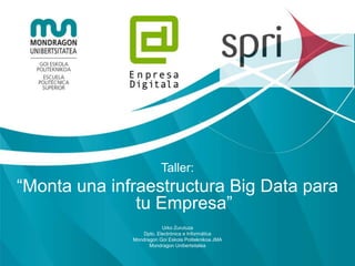Taller:
“Monta una infraestructura Big Data para
tu Empresa”
Urko Zurutuza
Dpto. Electrónica e Informática
Mondragon Goi E...
