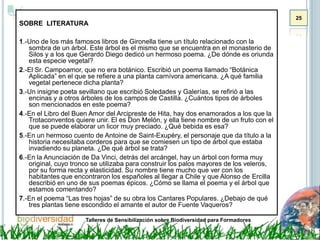 JUEGO DE CONOCIMIENTOJuego de presentación. “APELLIDO ECOLOGICO”Otros Juegos:Al Aire Libre en el Centro educativo si hay algún espacio naturalizado..  “Ventanas de la Tierra”, “Latir de un árbol”, “Paseo a ciegas”, “Encuentra un árbol”, “Jugar a ser otro”, “Sonidos”, “Colores”, “Microexcursión”, “Pirámide de vida”, “Interacción”, “Depredador – Presa”, “¿Qué animal soy?”, “La caza de menudencias”, ….. 9