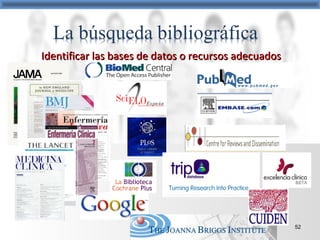 52
Identificar las bases de datos o recursos adecuadosIdentificar las bases de datos o recursos adecuados
 