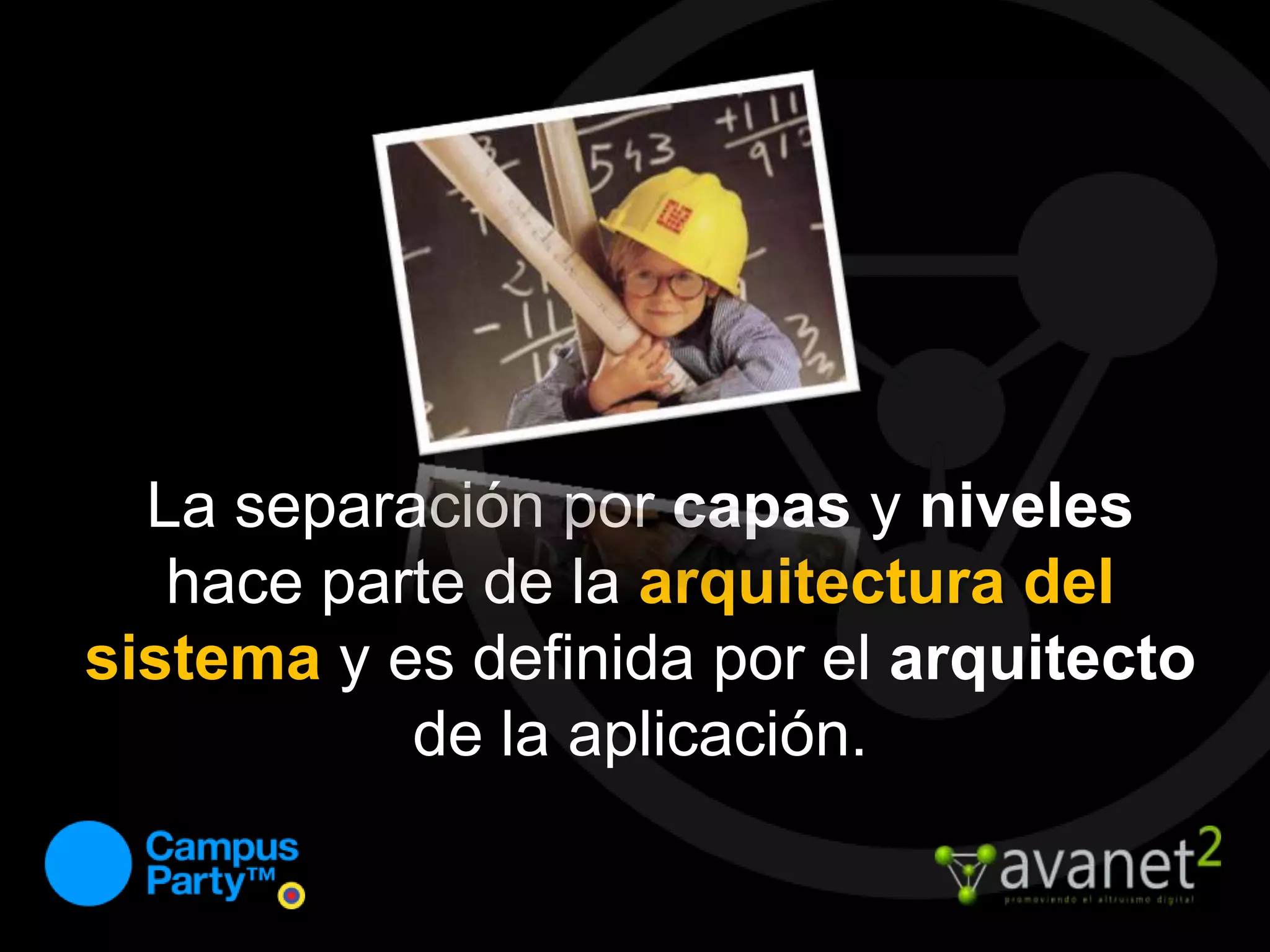 La separación por capas y niveles hace parte de la arquitectura del sistema y es definida por el arquitecto de la aplicación.